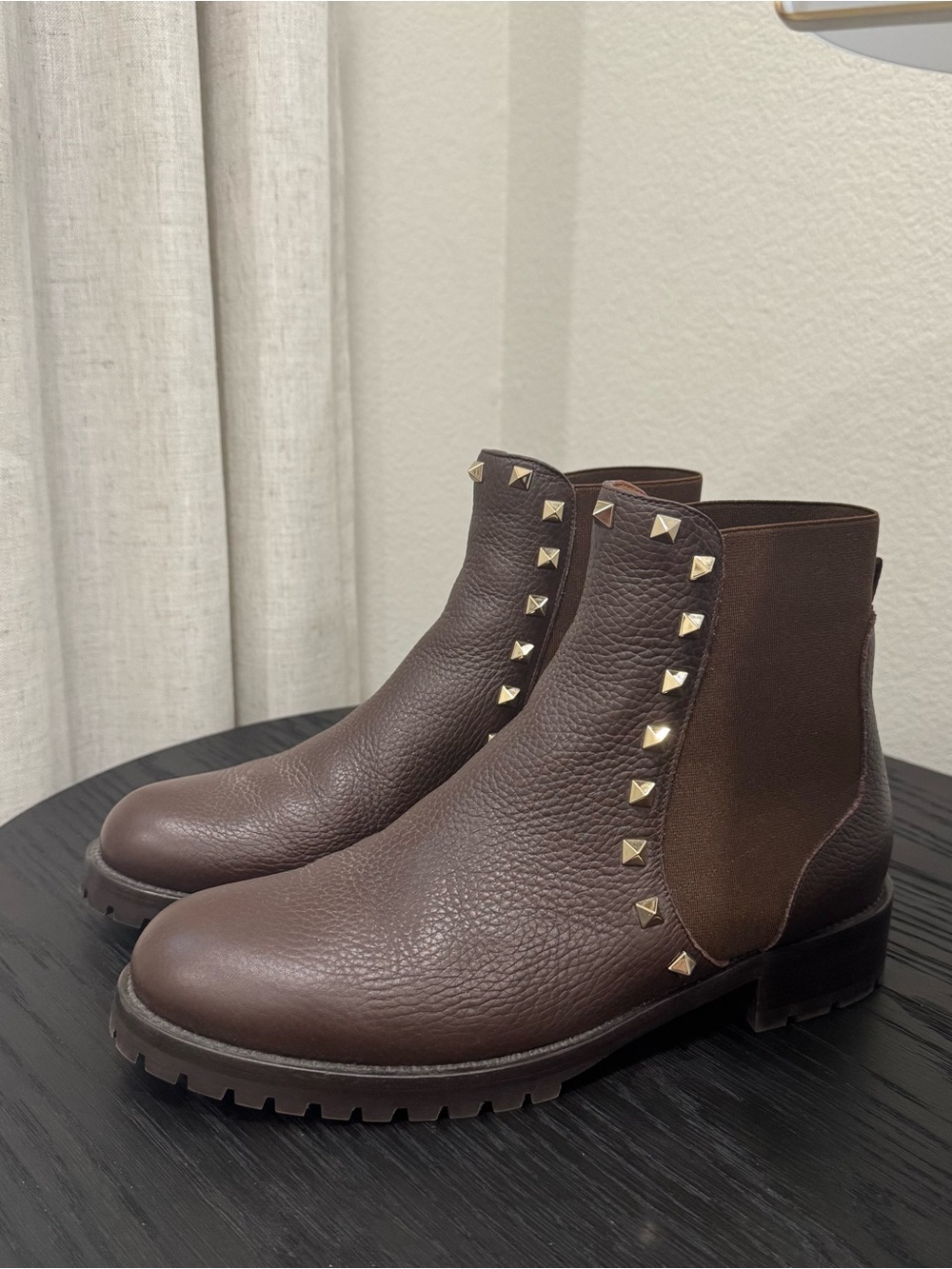 Valentino Garavani Rockstud Beatle Chelsea Ankle Boots Leather Brown 38.5